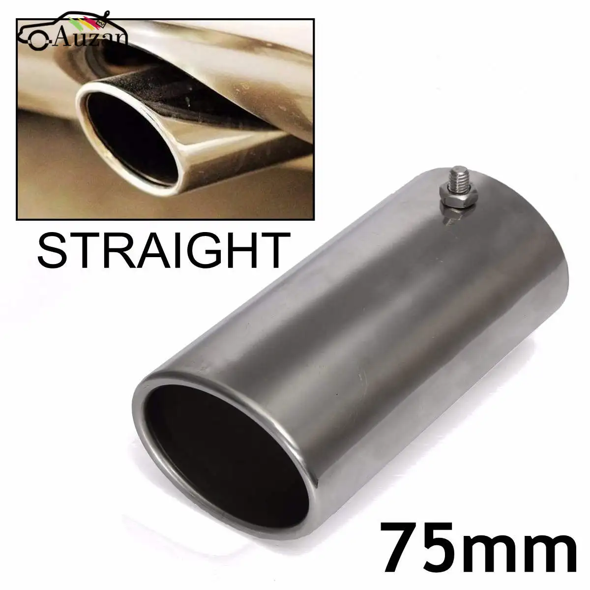 Car Chrome 75mm 2.75 Straight Tail Exhaust Pipe Rear Muffler Tip End