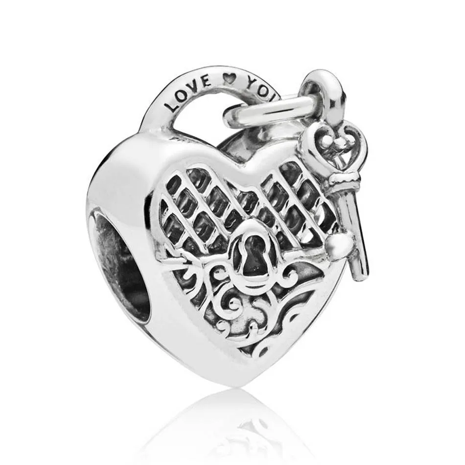 

Authentic S925 Sterling Silver DIY Jewelry Love You Lock Charm fit Pandora Bracelet Bangle Openwork Bead