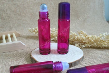 

500pcs Purple Aromatherapy Essential Oil Roller Bottle Portable 10ml Smooth Glass Roll On Refillable Jar Bottles With Metal Ball