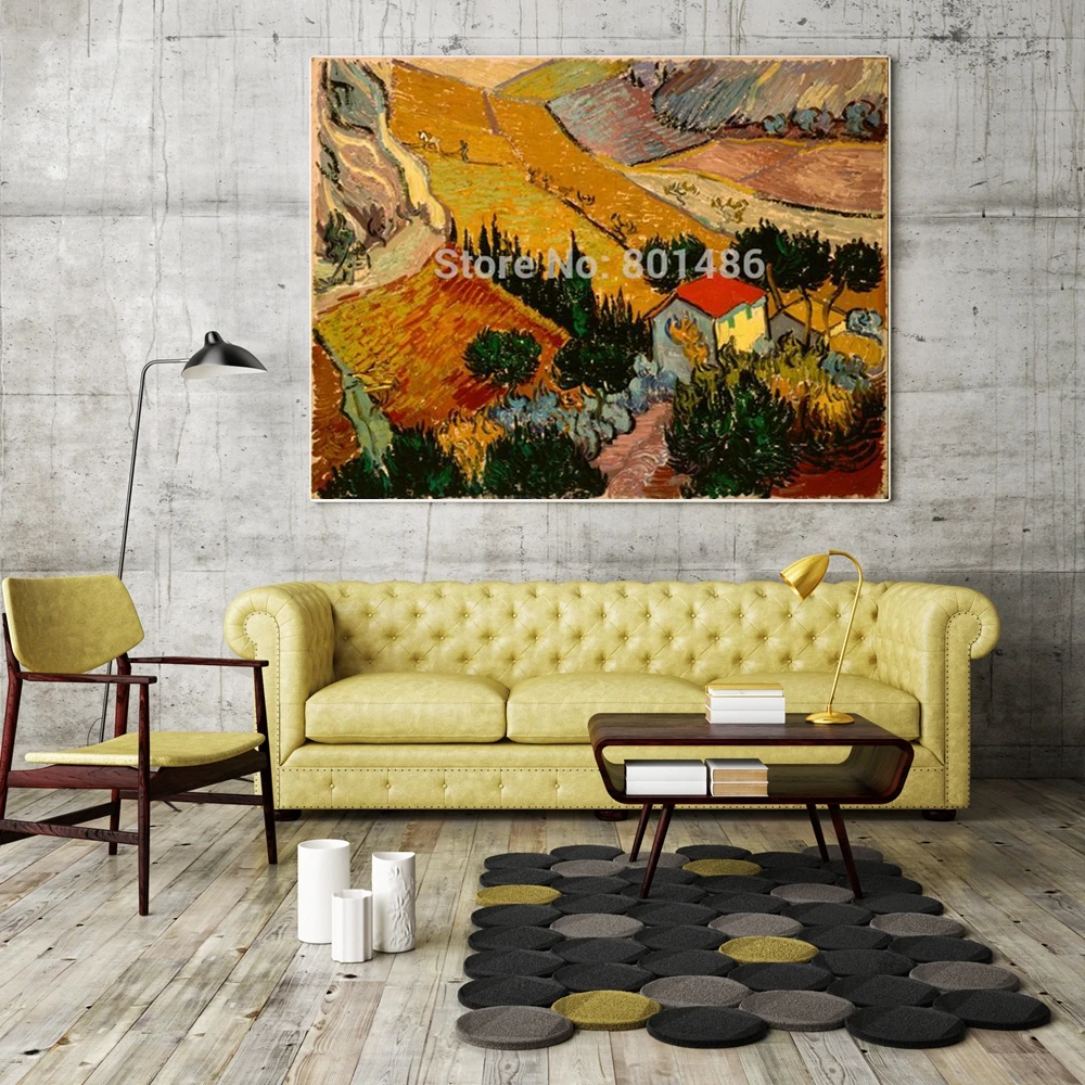 

Van Gogh Landscape with House and Ploughman Wall Art Giclee Canvas Print Painting for Living Room Wall Decor Home Decor Dropship