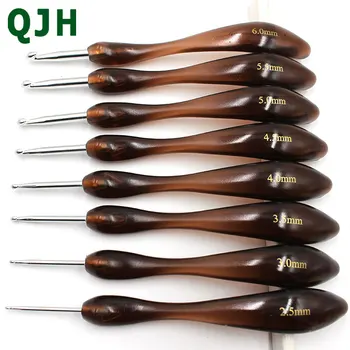

8 pcs 2.5MM-6.0MM High-grade ABS brown transparent handle crochet one Sets Weave Yarn DIY Handmade needles Sweater tools RX006