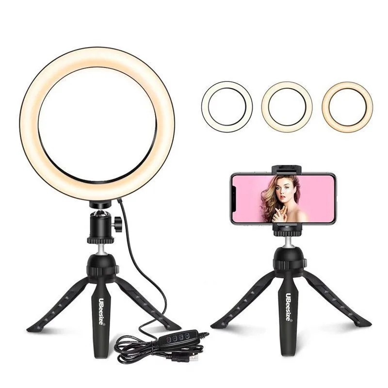 Ring Light with Stand and Cell Phone Holder for Makeup Live Streaming /& YouTube Video,Self-Timer Mini Desktop Led Ring Light