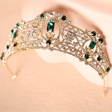 2016 Nueva nobleza aristocrática Barroco oro verde oscuro rhinestone corona de la novia del tocado de la novia tiaras e coroas