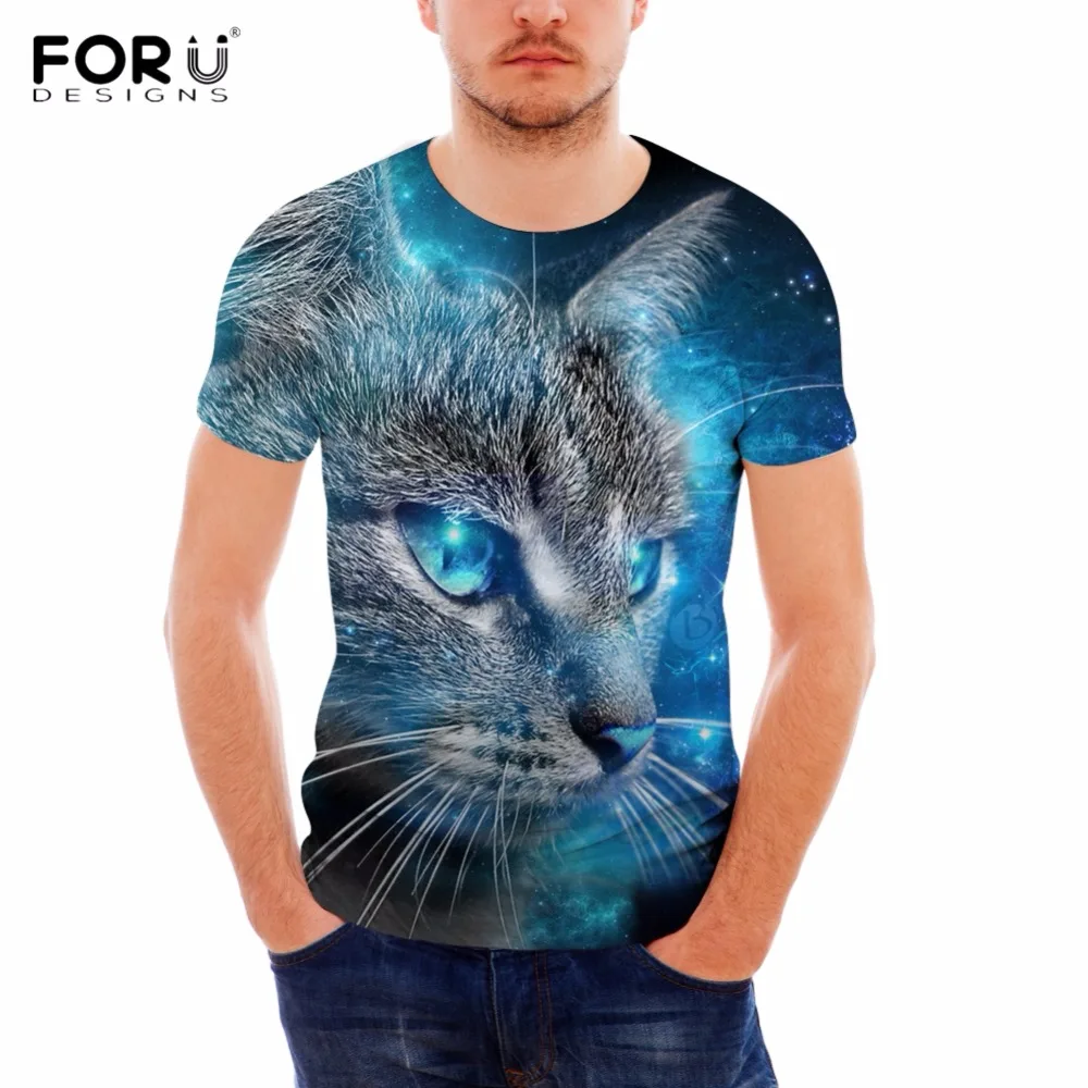 FORUDESIGNS Cute 3D Galaxy Cat/Kitty Printing Man's T Shirts Fitness