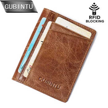 

GUBINTU RFID Mens Slim Wallet Genuine Leather Pocket Credit Card Case Holder Purses trave wallet tarjetero hombre