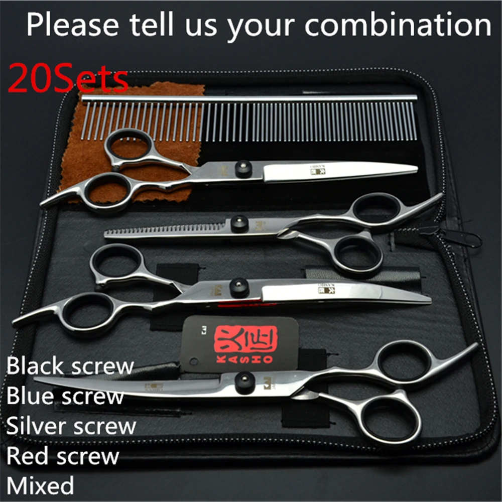

20Sets Suit 7'' Japan Kasho Professional Pets Hair Grooming Scissors Comb+Cutting+Thinning Scissors+UP&Down Curved Shears H3001
