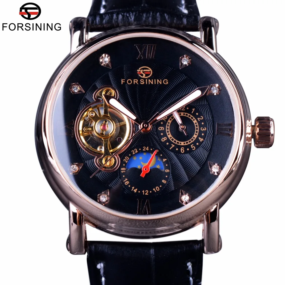 Forsining – montre mécanique automatique pour homme, accessoire de mode de luxe, lumineux à la main, Rose doré, affichage en diamant, tourbillon | AliExpress