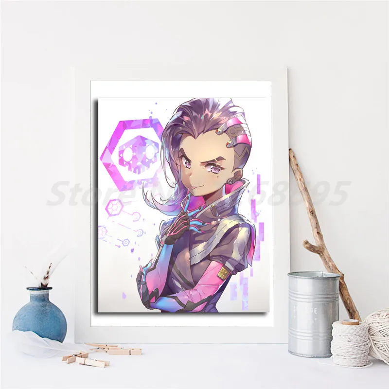 Sombra аниме Overwatchs настенное Искусство Холст плакат и печать холст Картина