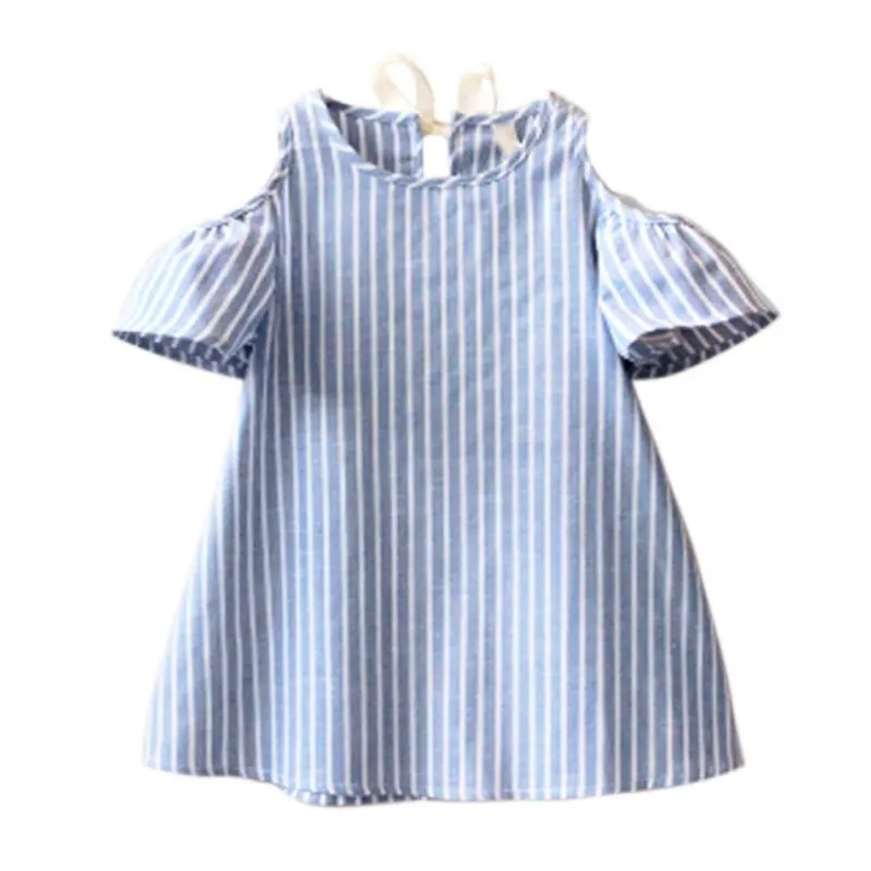 

Children's Clothing Kid Girls Fashion Striped Strapless Cotton Dresses Summer Short Sleeve Princess Dress
