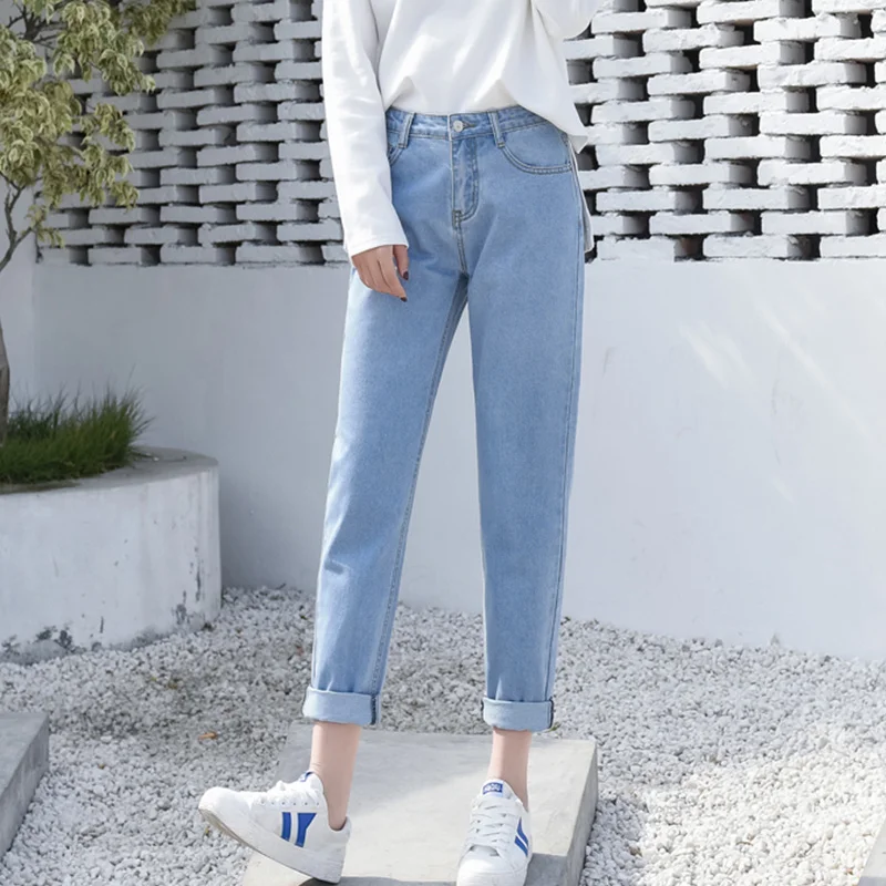 

JUJULAND Fashion Winter High Waist Mom Female Boyfriend Jeans For Women Trousers Pencil Pants Denim Jeans Woman Plus Size