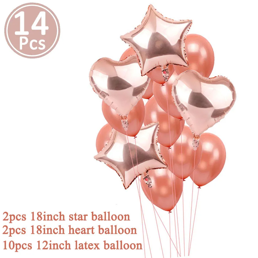 Lincaier розовое золото 1st 2 3 4 5 6 7 8 9 18 21 30 40 50 60 лет с днем рождения Количество воздушных шаров вечерние украшения для детей и взрослых - Цвет: 14pcs balloons