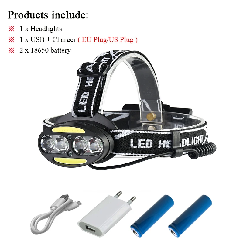 

led headlamp headlight cree xml t6 cob Infrared Induction head flashlight torch USB rechargeable 18650 battery headtorch