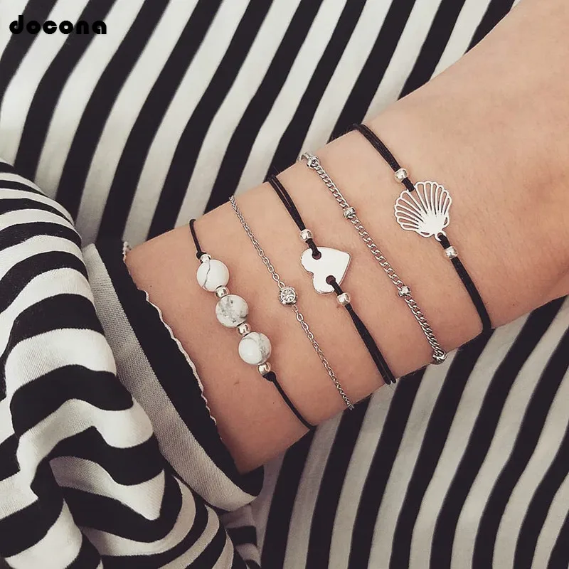

Docona New Arrival Hot Selling Heart Chain Bracelets Shinning Crystal Stone Shell Shape Design Jewelry For Women Female 3662
