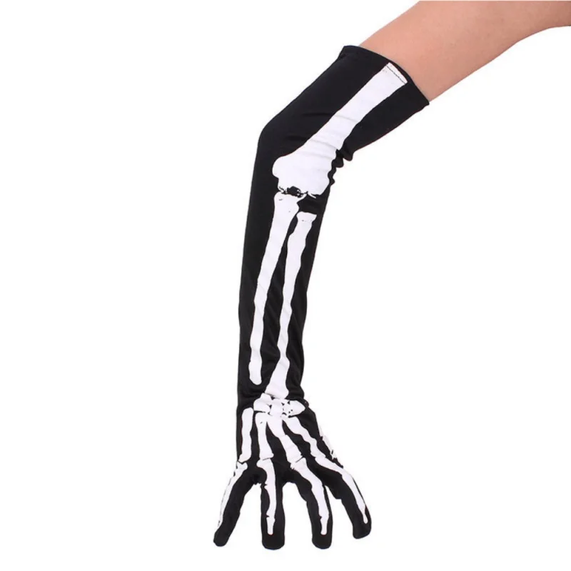 Перчатки для Хэллоуина ужасный Скелет палец кость призрак коготь напечатаны с длинным рукавом моющиеся гетры для рук страшный Косплей Костюм декоративный