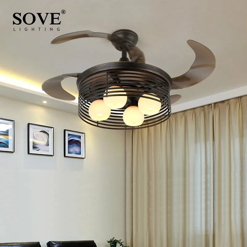 Us 313 5 25 Off Nordic Village Kids Ceiling Fan With Lights Black Folding Ceiling Fans With Remote Control Bedroom Retractable Fan Lamp 220v In