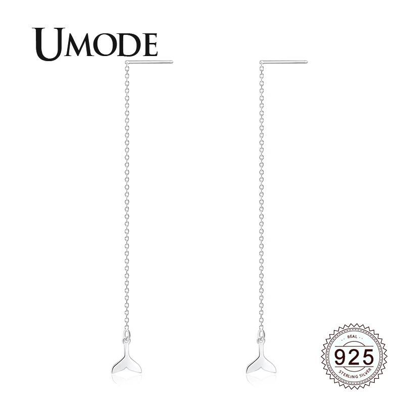 

UMODE 2019 New 925 Sterling Silver Link Chain Mermaid Tail Drop Earrings for Women White Gold Jewelry Boucle D'oreille ALE0621