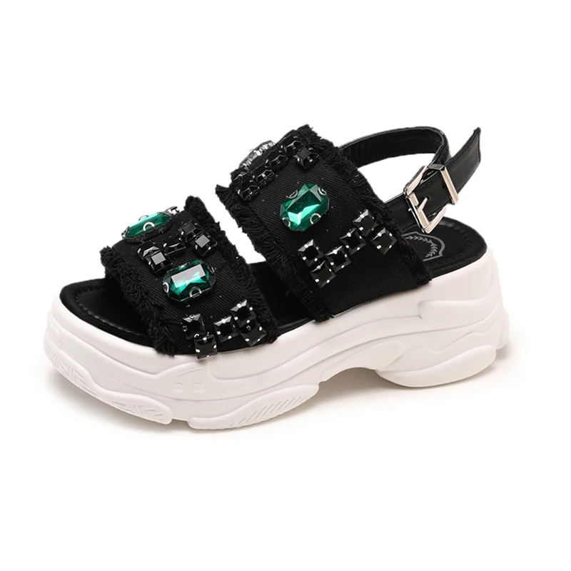 Г. Новая летняя обувь на платформе женские уличные сандалии для отдыха модная Рабочая обувь с открытым носком Удобная Size35-39 из искусственной кожи со стразами - Цвет: Черный
