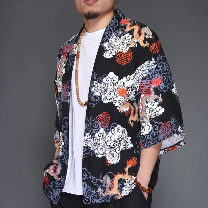 Japanese kimono men cardigan shirt blouse yukata men haori obi clothes samurai clothing male