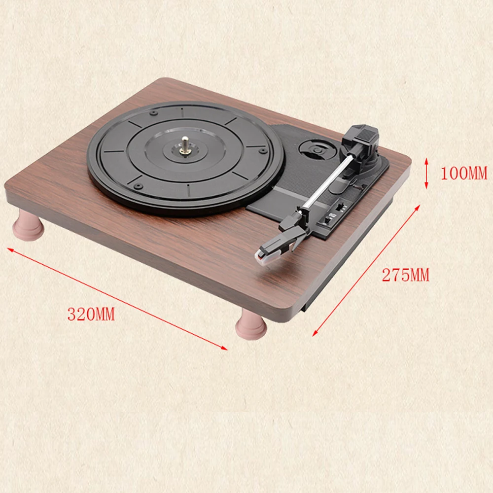 33, 45, 78 RPM Record Player Antique Gramophone Turntable Disc Vinyl Audio RCA R/L 3.5mm Output Out USB DC 5V Wood Color