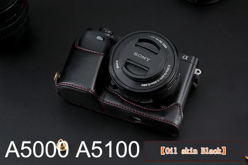 Из искусственной кожи Половина Камера низ чехол сумка чехол для sony A6000 A6300 A5100 A5000 A7 A7S A7R A7RM2 A7II A7S2 A9 A7M3 A7 Mark ii iii - Цвет: a5000 a5100 Black