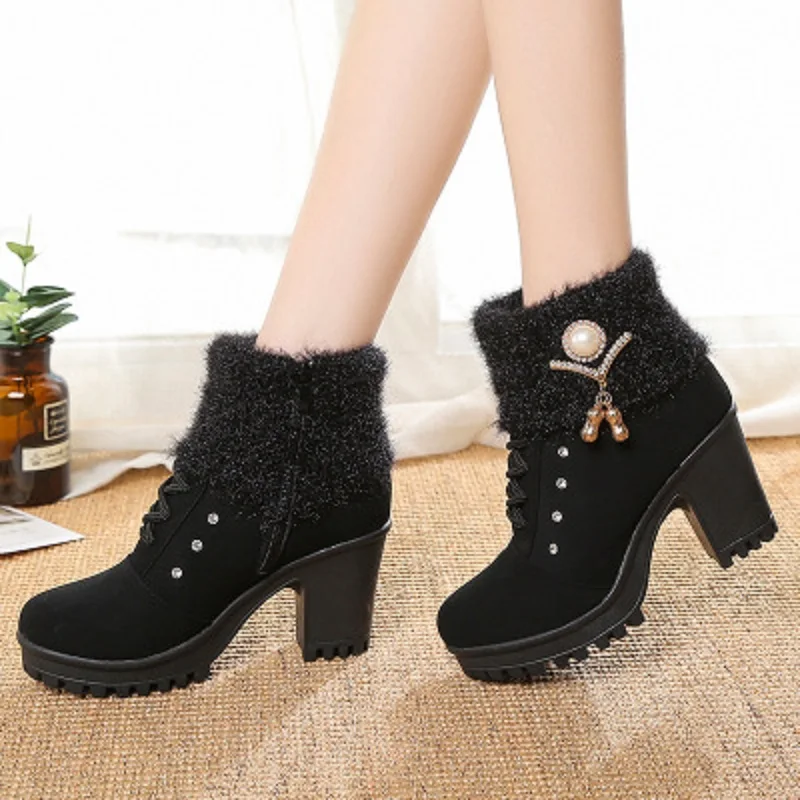 

2019 spring and autumn new women's boots high heel boots thick with thick bottom with Martin boots female winter boots