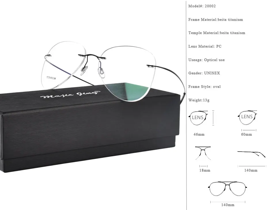 Без оправы B титановая оптическая Классическая оправа для очков унисекс авиационные очки по рецепту 20002
