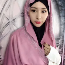 12 шт./лот) новейший высококачественный хлопок Стразы длинный шарф для мусульманки шали исламский хиджаб hw231