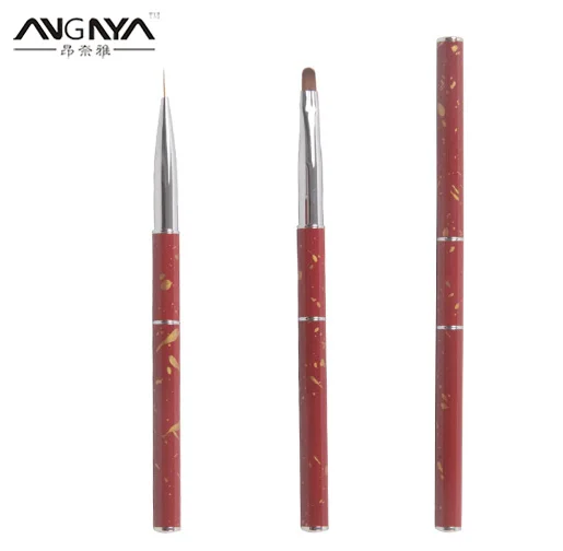 ANGNYA Two Use Brush UV Gel Brush 4# Oval and 7mm Skinny Nail Art Liner Painting Flower Pen Red Metal Hand Design Manicure Tool 2