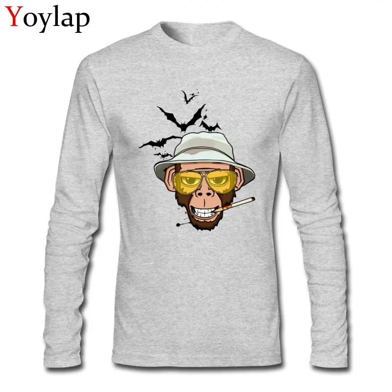 Printed On Tops Tees for Male Prevailing Summer Crewneck Pure Cotton Long Sleeve T Shirt Monkey Business in Las Vegas Personalized Tee Shirt Monkey Business in Las Vegas grey