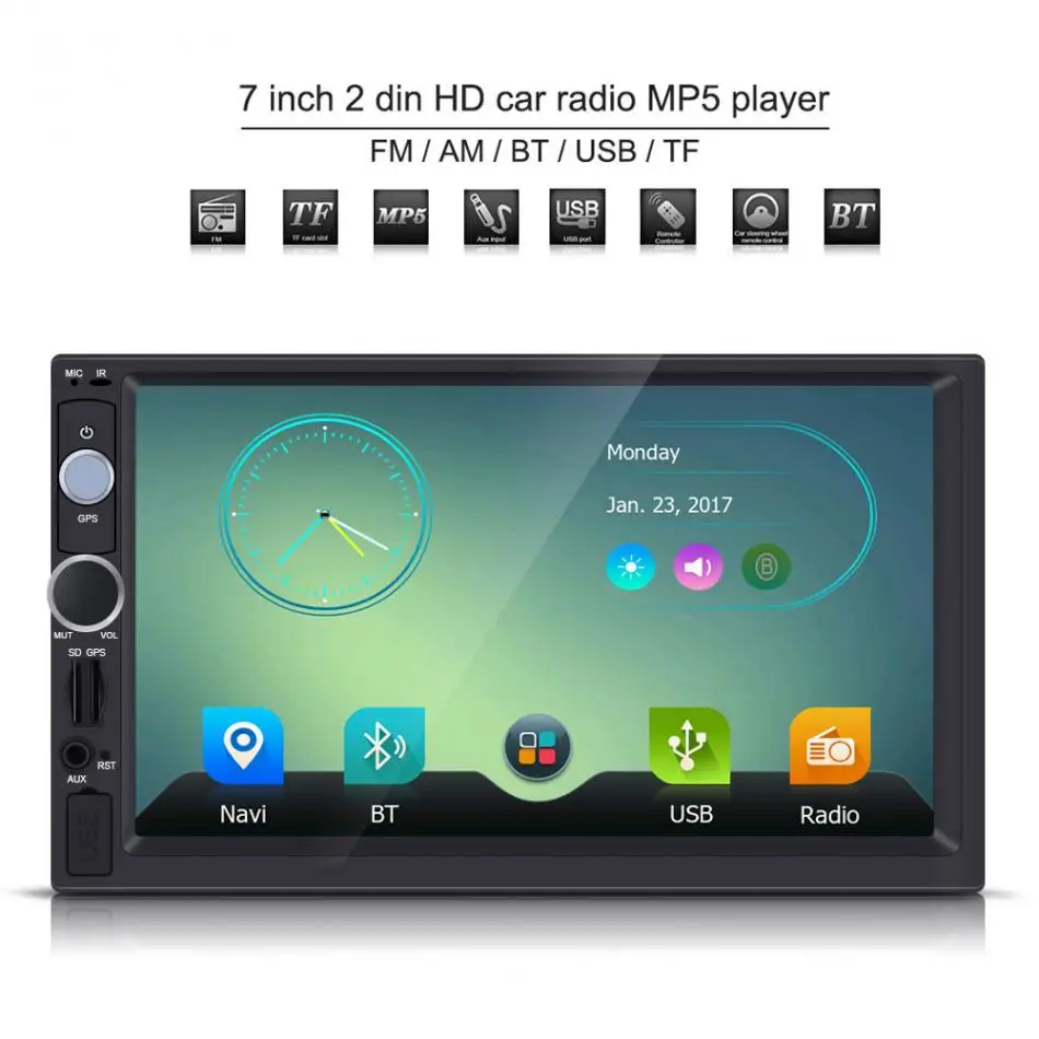 7 Inch GPS MP5 Player 2 DIN HD Touch Screen Bluetooth GPS Car Stereo