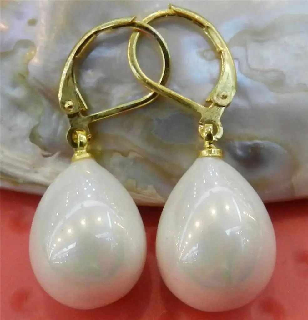 

FREE SHIPPING HOT sell new Style >>>> Beautiful 12x16mm White Shell Pearl Dangle Earrings AAA Grade