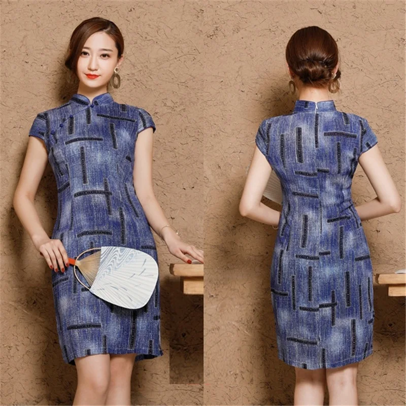 Women Linen Cotton Shanghai Plus Size Cheongsam Qipao Dresses XXXL 4XL 5XL Summer Short Chinese Traditional Printing Elegant  (17)