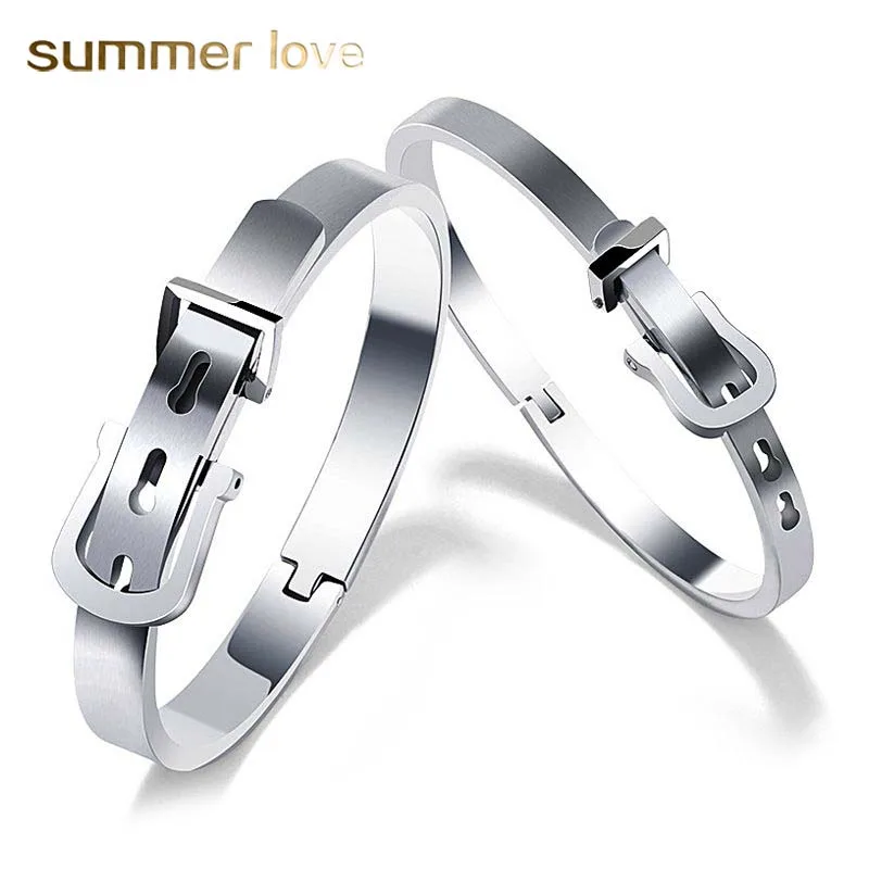 

316L Titanium Steel Bangles belt buckle Bracelet For Women Men stainless Steel Bracelets Silver Color Charm Jewelry Lovers Gift