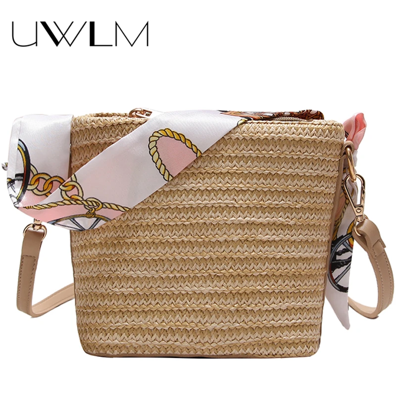 2018 Summer New Small Straw Bags Female Messnger Scarves Crossbody Bags