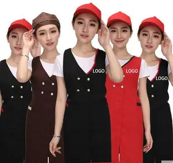 

Apron Beauty nail and child shop black double-breasted overalls apron Korean fashion beautician V-neck apron custom logo