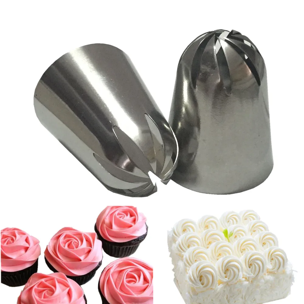 

2 PCS Large Cream Nozzle Pastry Stainless Steel Icing Piping Tips Set Cupcake Cakes Decorating Baking tools Russian Pastry Tips
