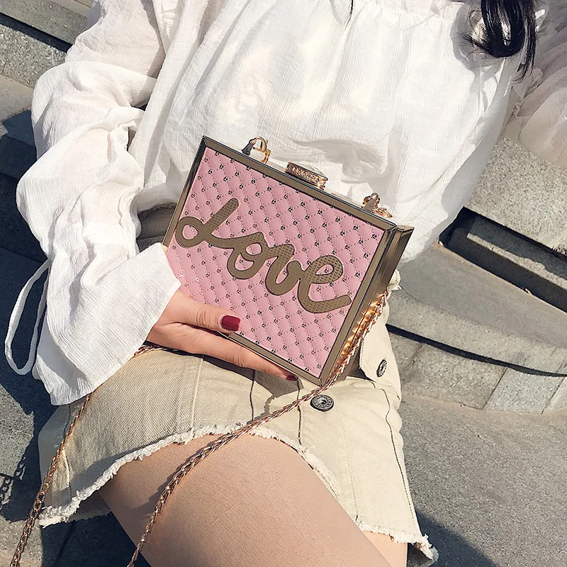 

Fashion Box Evening Bag Diamond Letter Clutch Bag PU Leather Luxury Handbag Banquet Party Purse Women's Shoulder Messenger Bag