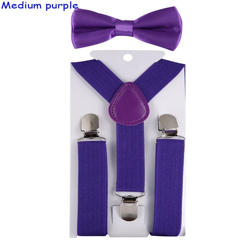 Лидер продаж, Детские подтяжки с бабочкой, Детский галстук-бабочка, комплект, брекеты для мальчиков и девочек, регулируемые подтяжки, Детские свадебные галстуки, аксессуары - Цвет: Dark Purple 2
