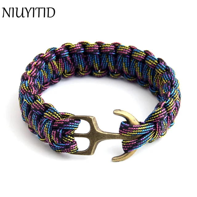 Niuyitid Handmade Anchor Bracelet Men Charm Nautical Survival Rope Niuyitid Handmade Anchor Bracelet Men Charm Nautical Survival Rope Chain Paracord Male Outdoor Sport Jewelry