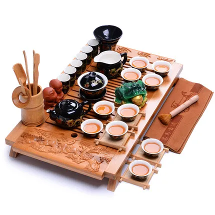 Горячее предложение! Распродажа! Китайские чайные наборы кунг-фу, китайский керамический чайник, чайные чашки с бамбуковым поддоном, домашняя чайная посуда Zisha, набор - Цвет: 10 Sets