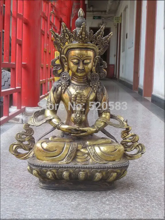 

27"Tibetan temple pure Bronze Gild hand hold mandragora Amitayus Amitabha Buddha