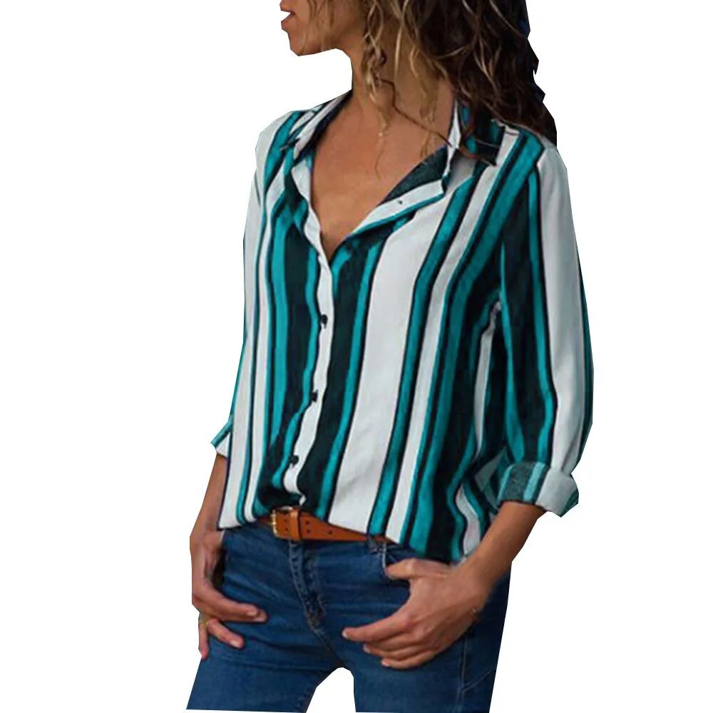 Женская блузка, уличная мода, тонкая, летняя, в полоску, блузка для женщин,, повседневная, тонкая, женские топы, блузка размера плюс, roupas Femininas - Цвет: Зеленый