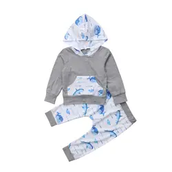Для новорожденных Одежда для маленьких мальчиков и девочек комплект мода новый длинным рукавом животных КИТ с капюшоном Длинные штаны