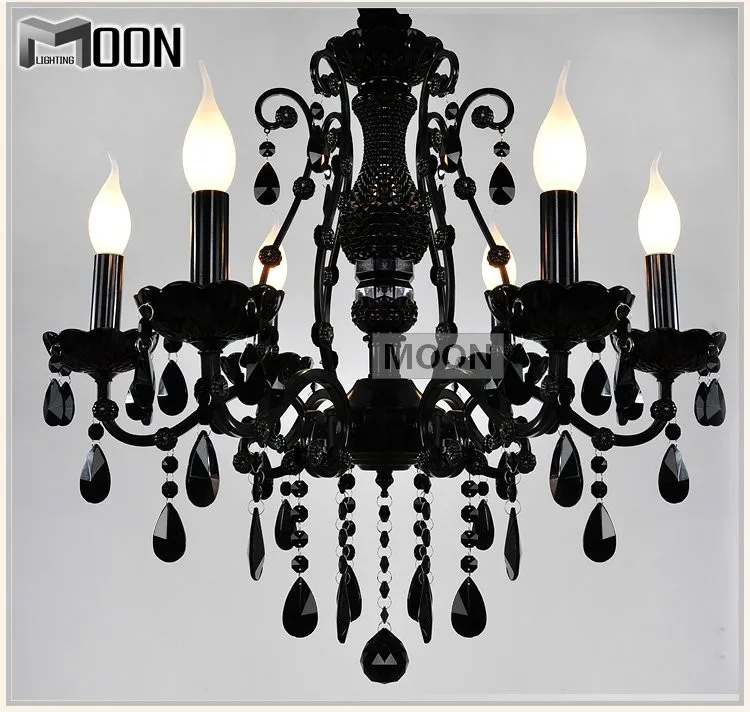 

Small Vintage Black 6 Arms Crystal Chandelier Light Fixture Princess American Wrought Iron Lustre Suspension Hanging Light