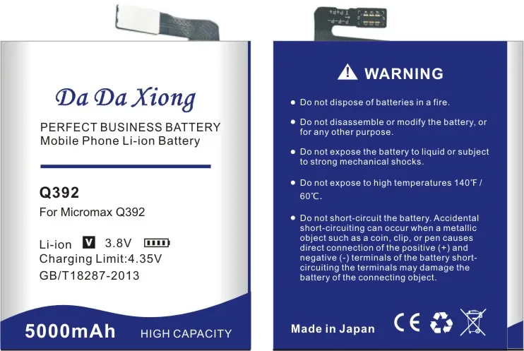 Аккумулятор Da Xiong 5000 мАч Micromax Q392 Для micromax Q392|battery for|battery for micromaxmicromax battery |