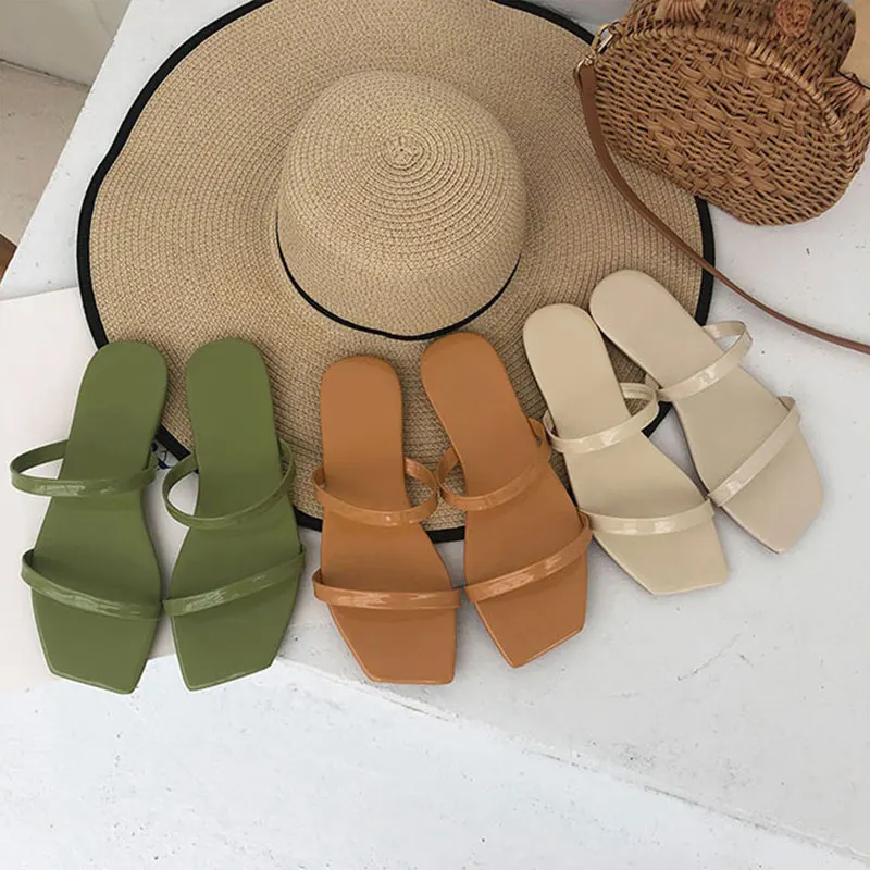 

Boussac Narrow Band Slipper Sandals Women Solid Flat Sandals Women Summer Beach Sandals Women Slip on Women Shoes SWC0527