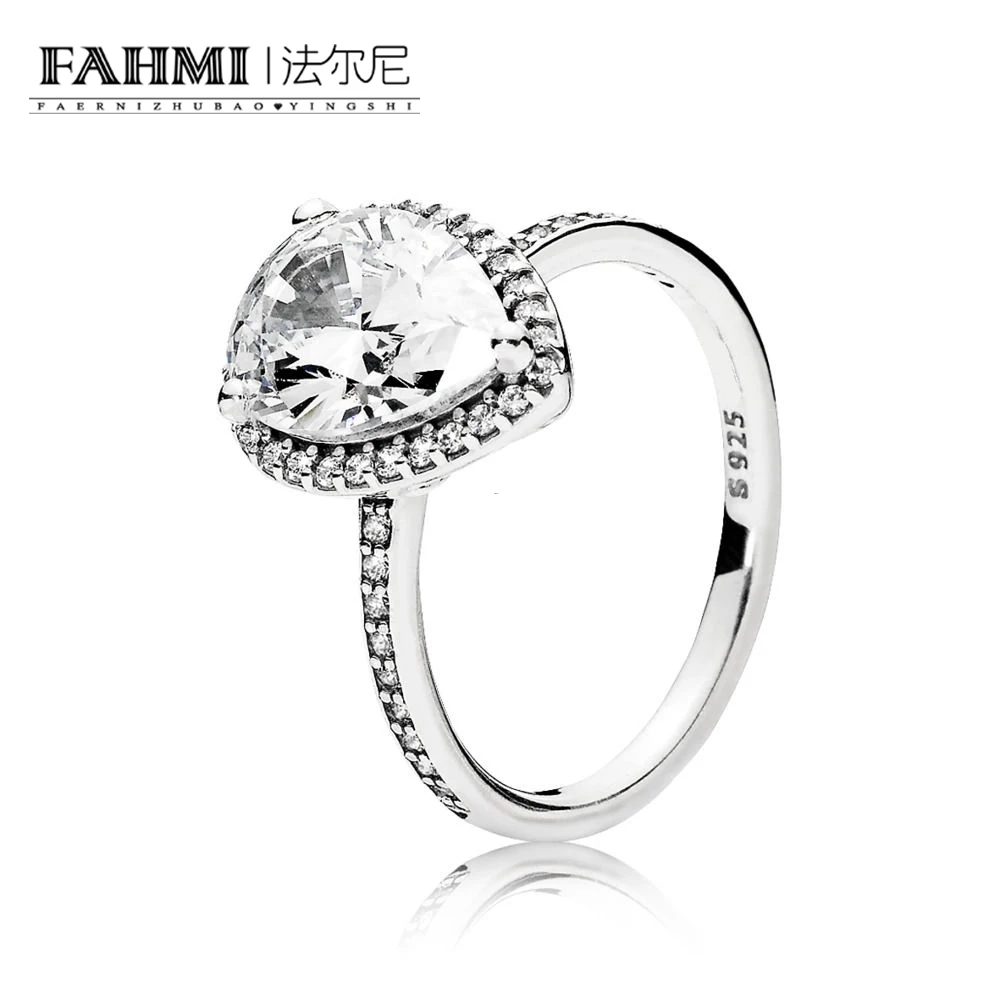 

FAHMI 100% Sterling silver 1:1 Glamour 196251CZ RADIANT LARGE TEARDROP RING Original Women wedding Fashion Jewelry 2018
