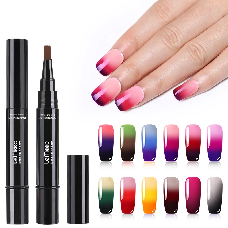 

LEMOOC 5ml Nail Gel Pen Thermal Color Changing UV Gel Polish 3-layers Soak Off UV Gel Varnish Nail Art DIY Manicure Design
