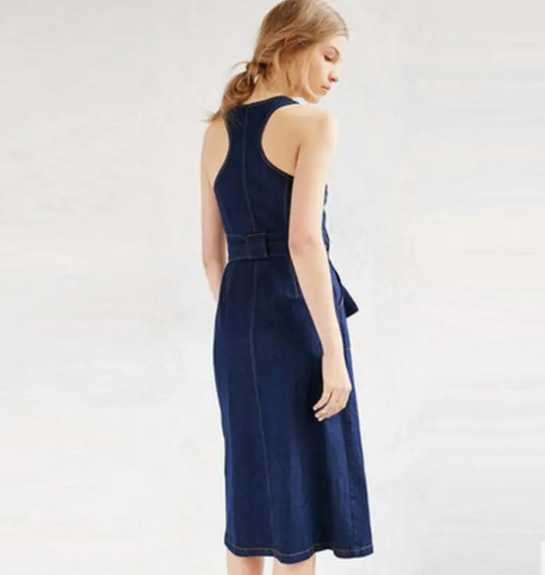 New Fashion 2018 Spring Summer sleeveless Split Drees Sexy lace-up Women denim Dress Ladies zipper jeans Dresses Vestidos w865