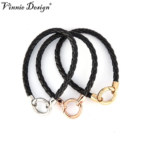 

Vinnie Design Jewelry 2019 New Leather Wrap Bracelet for Stainless Steel Coin Holder Pendant 20cm Braided Leather Bracelets